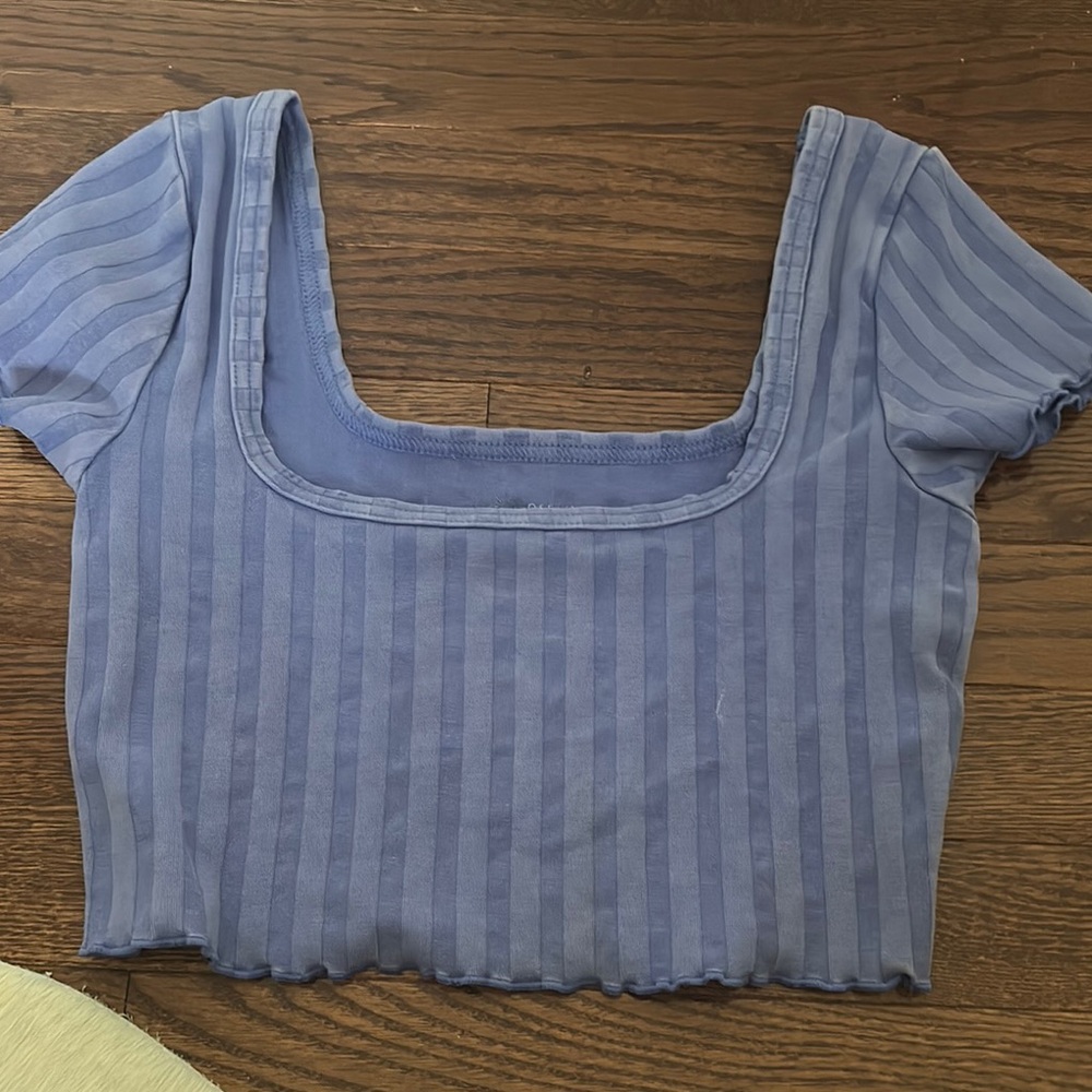 Aerie Blue Ribbed Crop Blouse